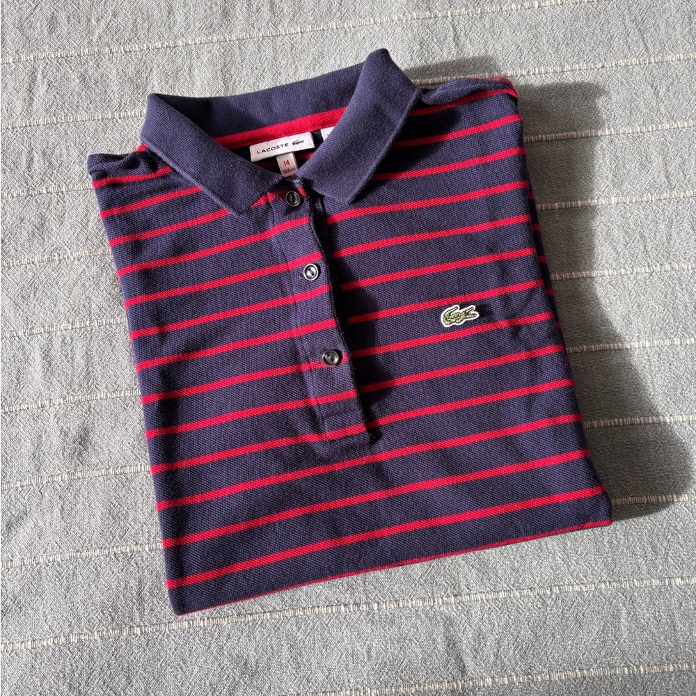 Lacoste Polo Piquet - Navy with Red Stripes
